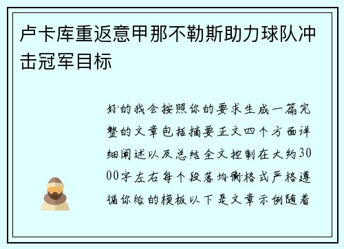 卢卡库重返意甲那不勒斯助力球队冲击冠军目标 卢卡库重返意甲那不勒斯助力球队冲击冠军目标